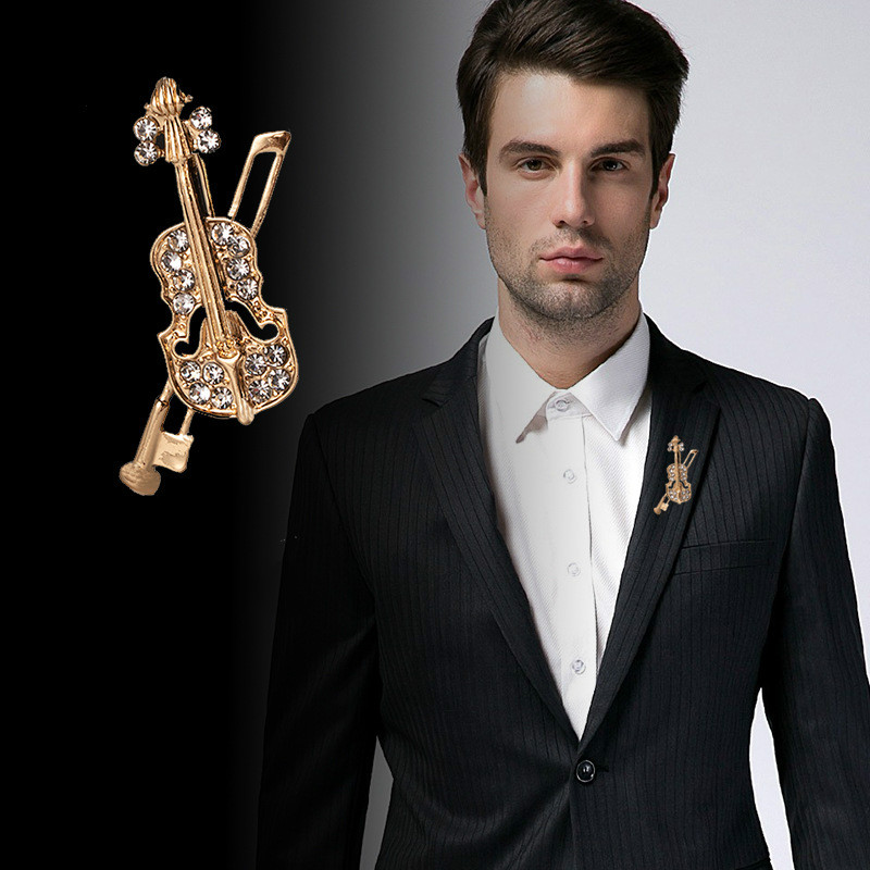 Men Accessories Brooch - Broche de violino de cristal, joias,